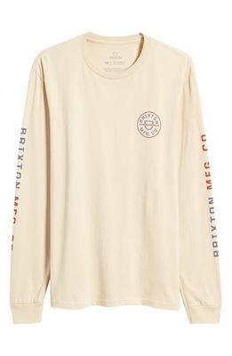 Brixton Crest Long Sleeve Cotton Graphic T-Shirt in Cream/Flint Blue/Barn Red