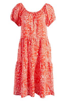 Brixton Indo Floral Linen Blend Dress in Aloha Red