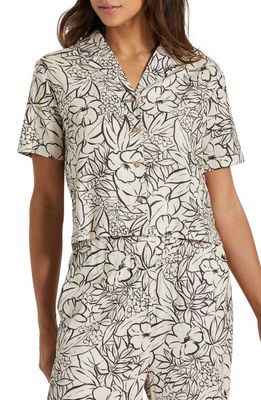 Brixton Indo Floral Print Linen Blend Camp Shirt in Whitecap