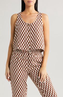 Brixton Mykonos Check Button-Up Cotton Tank in Sepia