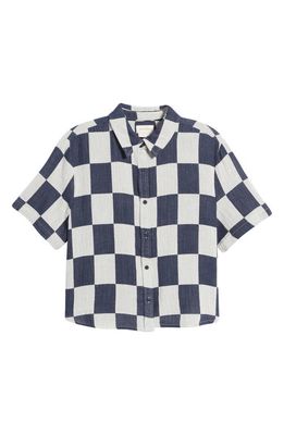 Brixton Mykonos Check Cotton Camp Shirt in Washed Navy