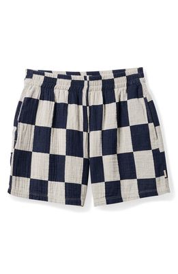 Brixton Mykonos Checkerboard Cotton Shorts in Washed Navy