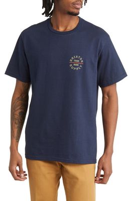 Brixton Oath Graphic Tee in Washed Navy/Sand