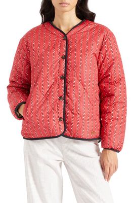 Brixton Reversible Faux Shearling Quilted Jacket in Mars Red Prairie Floral