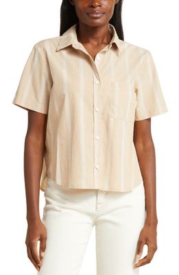 Brixton Sidney Stripe Short Sleeve Cotton Button-Up Shirt in Sesame