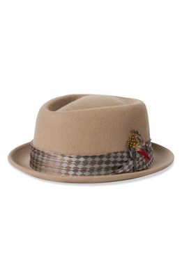 Brixton Stout Felted Wool Pork Pie Hat in Sand/Sand Check