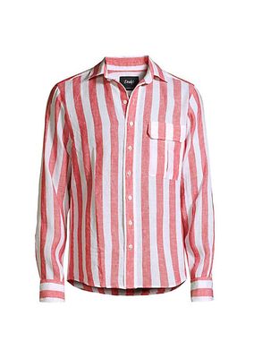Broad Stripe Linen Spread Collar Shirt