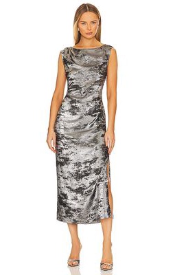 Brochu Walker Trey Draped Waist Dress in Metallic Silver