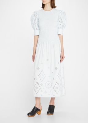 Broderie Anglaise Smocked Maxi Dress