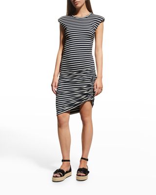 Brompton Striped Side Ruched Jersey Bodycon Mini Dress
