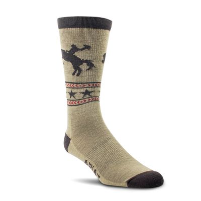 Bronc Rider Mid Calf Everyday Performance Wool Socks in Brown, Size: Medium Regular by Ariat