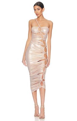 Bronx and Banco Butterfly Midi Dress in Metallic Gold