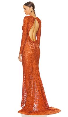 Bronx and Banco Electra Lace Gown in Burnt Orange