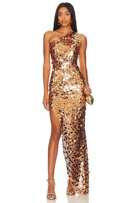 Bronx and Banco Farah One Shoulder Gown in Metallic Gold