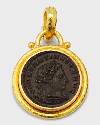 Bronze Coin Pendant in Godron Bezel