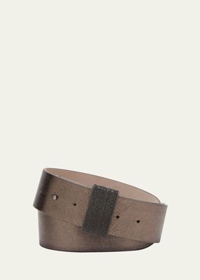 Bronze Leather Belt With Monili Detail