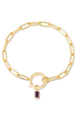 Brook and York Colette Birthstone Paper Clip Chain Bracelet in Gold - February 