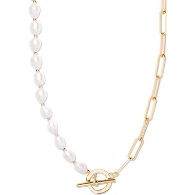 Brook and York Olive Baroque Freshwater Pearl & Paper Clip Chain Necklace in Gold 