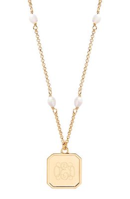 Brook and York Quincy Freshwater Pearl Monogram Pendant Necklace in Gold