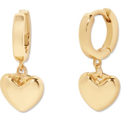 Brook and York Ruby Heart Drop Huggie Hoop Earrings in Gold 