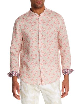 Brooklyn Brigade Men's Azalea Linen Mandarin Collar Shirt in Pink