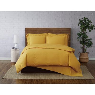 Brooklyn Loom Solid Cotton Percale Duvet Set in Mustard Twin XL