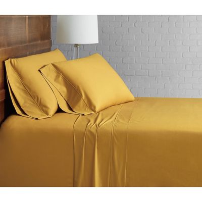 Brooklyn Loom Solid Cotton Percale Sheet Set in Mustard King