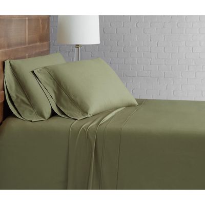Brooklyn Loom Solid Cotton Percale Sheet Set in Olive Green Twin XL