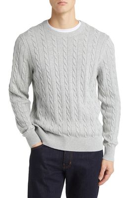 Brooks Brothers Cable Cotton Crewneck Sweater in Grey Heather