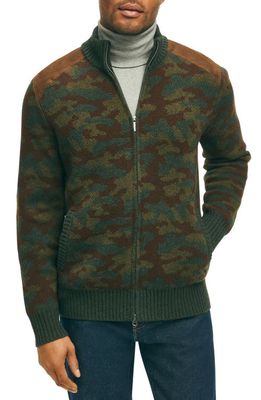 Brooks Brothers Camo Wool Full Zip Sweater in Camouflage