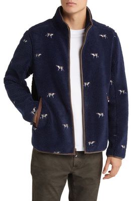 Brooks Brothers Embroidered Dog Fleece Zip Jacket in Navy Multi