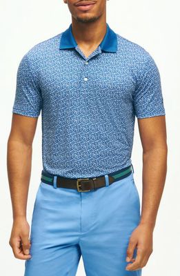 Brooks Brothers Floral Print Performance Golf Polo in Blue
