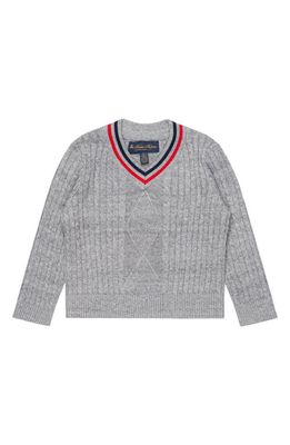 Brooks Brothers Kids' Cable Cotton V-Neck Sweater in Medium Heather Grey