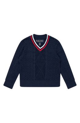 Brooks Brothers Kids' Cable Cotton V-Neck Sweater in Nav Navy