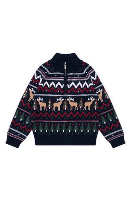 Brooks Brothers Kids' Fair Isle Holiday Half Zip Cotton Sweater in Navy