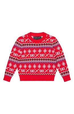 Brooks Brothers Kids' Fair Isle Ski Jacquard Cotton Crewneck Sweater in Red