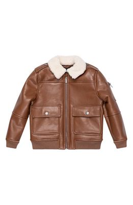 Brooks Brothers Kids' Faux Leather Aviator Bomber Jacket in Leather Brown