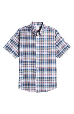 Brooks Brothers Men's Madras Plaid Short Sleeve Cotton Button-Up Shirt in Tealmadras