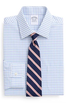 Brooks Brothers Men's Regent Fit Check Stretch Cotton Dress Shirt in White/Blue