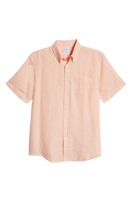 Brooks Brothers Men's Regent Fit Short Sleeve Linen Button-Down Shirt in Peach