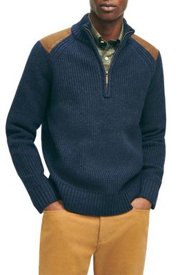 Brooks Brothers Military Half Zip Lambswool Sweater in Oxford Blue