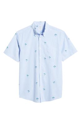 Brooks Brothers Palm Seersucker Short Sleeve Button-Down Shirt in Blue Stripe Palm