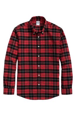 Brooks Brothers Plaid Cotton Flannel Button-Down Sport Shirt in Redplaid