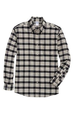 Brooks Brothers Plaid Cotton Flannel Button-Down Sport Shirt in White/Black