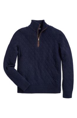 Brooks Brothers Quilted Wool & Cashmere Quarter Zip Sweater in Navy-Notte