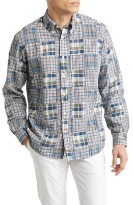 Brooks Brothers Regent Fit Madras Plaid Cotton Button-Down Shirt in Patchwork Neutral/Blue