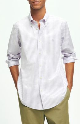 Brooks Brothers Regular Fit Stripe Stretch Button-Down Oxford Shirt in Lavenderstp