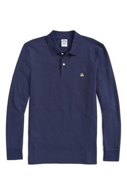 Brooks Brothers Slim Fit Long Sleeve Stretch Cotton Pique Polo in Navy