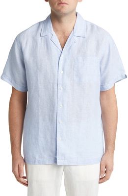 Brooks Brothers Solid Short Sleeve Linen Button-Up Camp Shirt in Hydragnea
