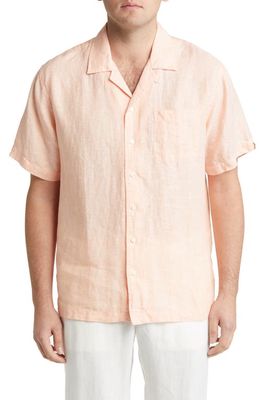 Brooks Brothers Solid Short Sleeve Linen Button-Up Camp Shirt in Palepeach
